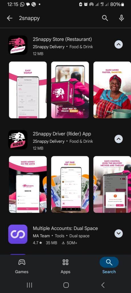 Screenshot showing the 2Snappy Store app listing for restaurants on the App Store
