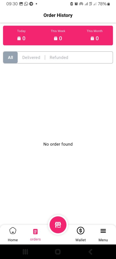 Screenshot of the Orders tab in the 2Snappy Store vendor app where restaurants manage incoming orders