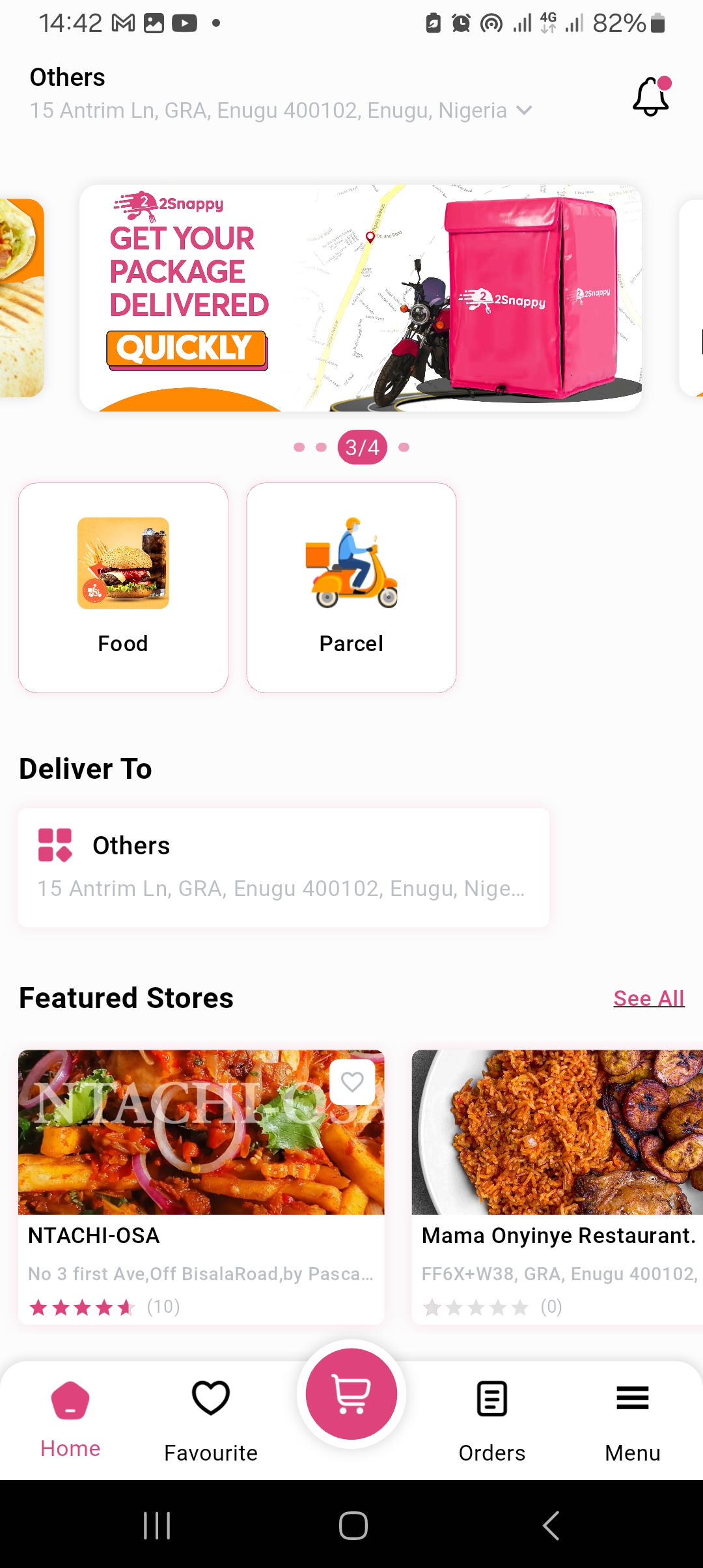 A screenshot of the 2Snappy customer app Home Page