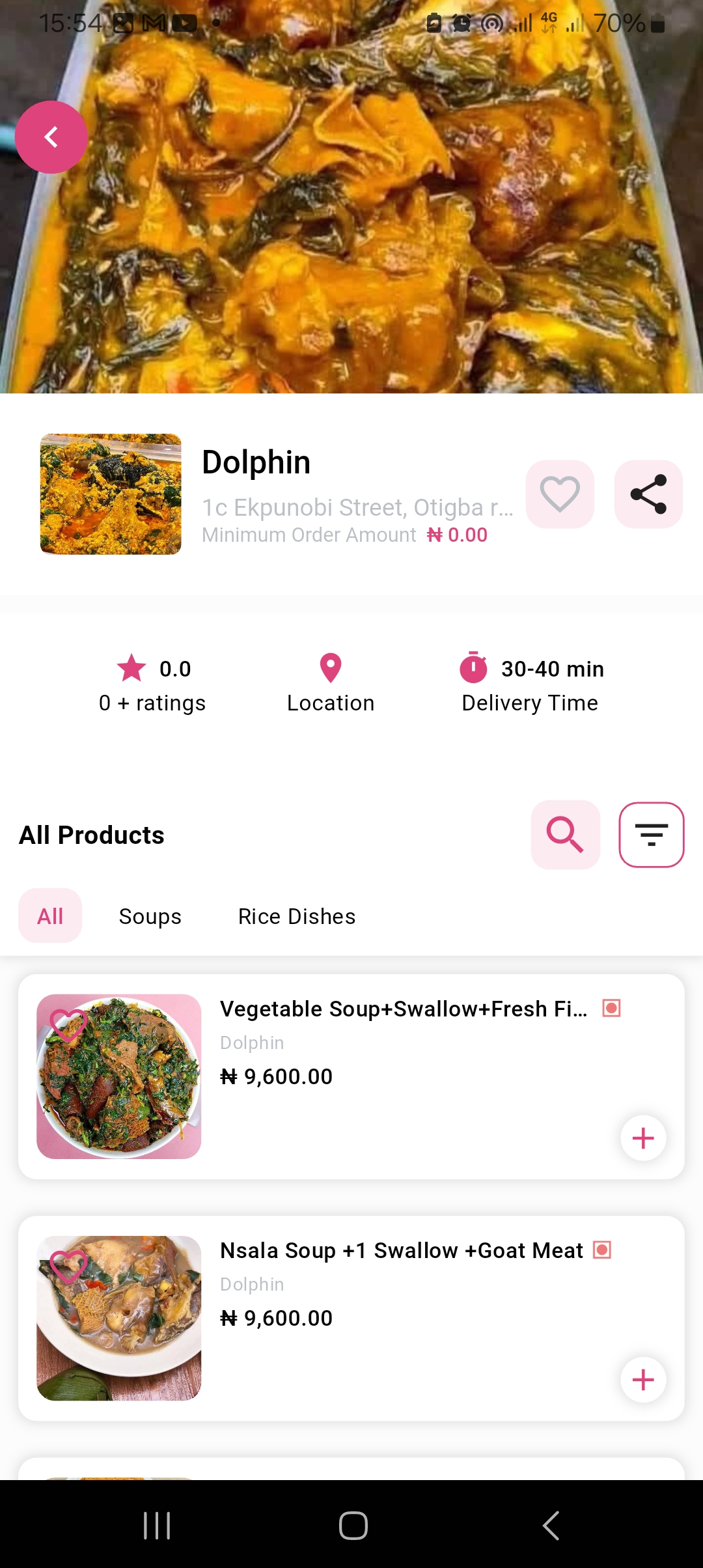 Screenshot of how to add an order to the cart when placing a food order on the 2Snappy customer app