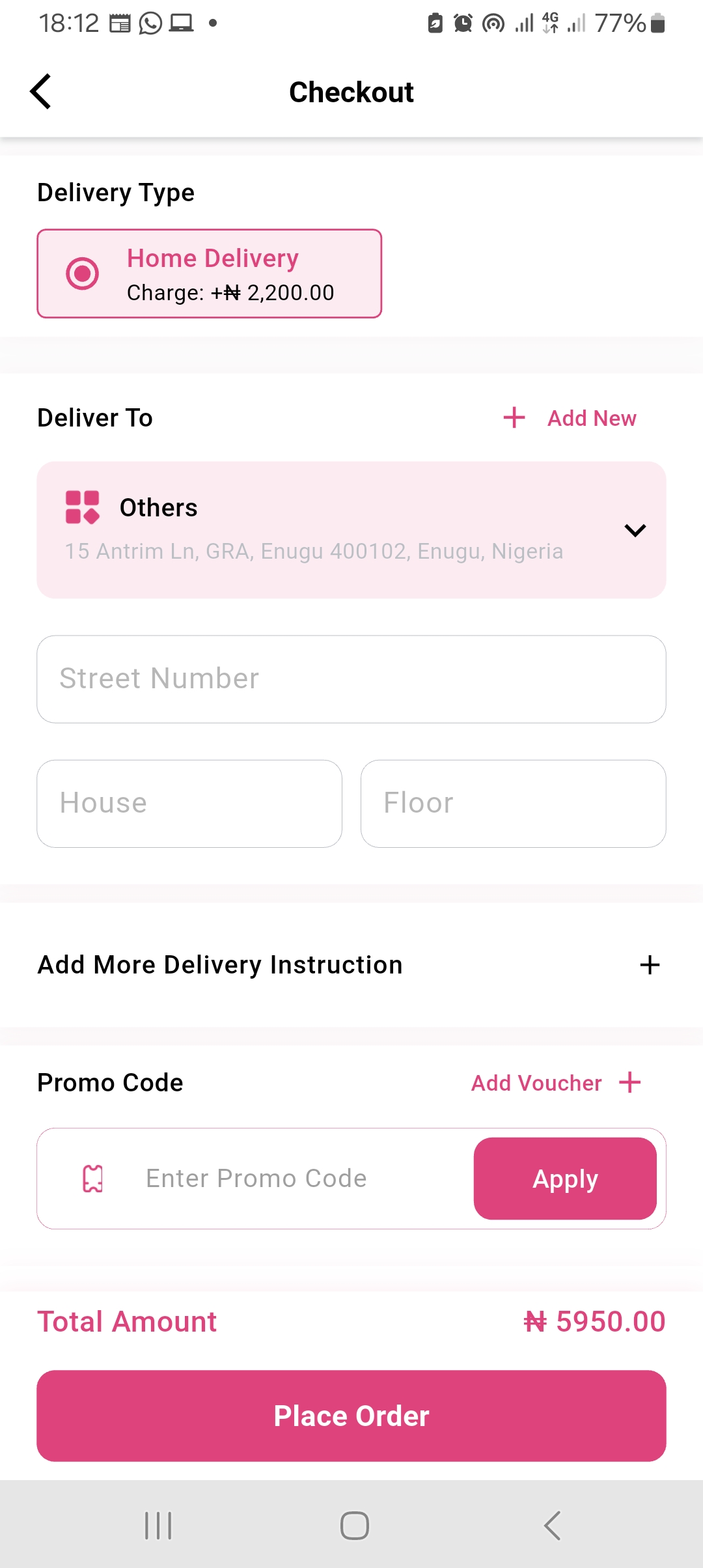 Screenshot showing how to apply a promo code on the 2Snappy customer app