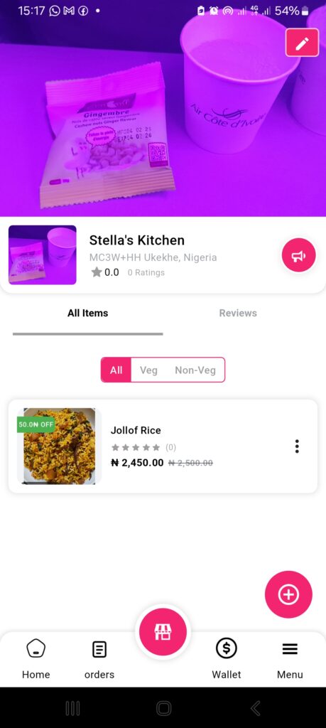 Screenshot showing a fully set up store dashboard in the 2Snappy Store vendor app
