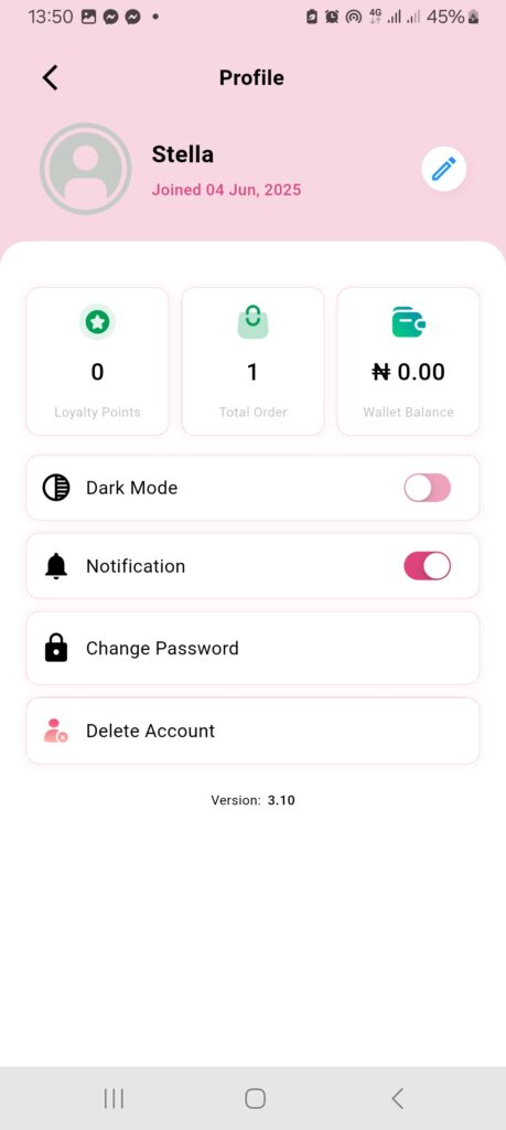 A screenshot showing how to update your profile, phone number, or address on the 2Snappy customer app